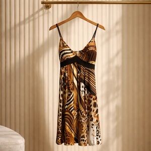 Promesa Brown, Tan and Black Animal-Print Slip Dress